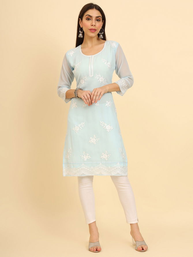 Albeli Designer Lucknowi Chikankari Work Georgette Kurtis Wholesale Shop In Surat
